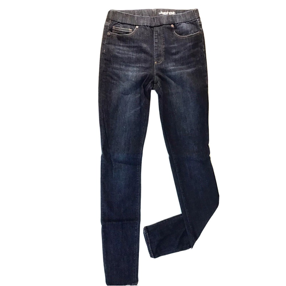 6 Tall Lands End Women's High Rise Pull On Skinny Blue Jeans, NWD